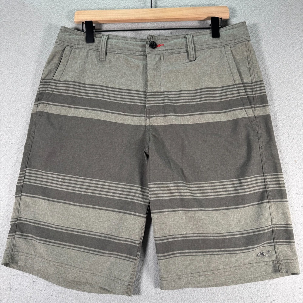 O'Neill Hybrid Board Short Mens 32 Gray Stripes Surf Skate Beach‎ Water Island